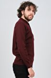 Çizgi Triko Erkek Cep Detaylı Polo Yaka Kazak 42544241 Bordo