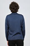 Çizgi Triko Erkek Yarım Balıkçı Yaka Desenli Kazak 42564225 Indigo