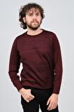 Çizgi Triko Erkek Bisiklet Yaka Desenli Kazak 42554225 Bordo