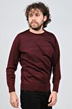 Çizgi Triko Erkek Bisiklet Yaka Desenli Kazak 42554225 Bordo