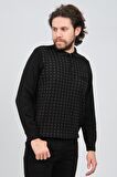 Çizgi Triko Erkek Cep Detaylı Polo Yaka Desenli Kazak 42544216 Siyah