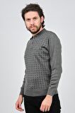 Çizgi Triko Erkek Cep Detaylı Polo Yaka Desenli Kazak 42544216 Gri