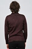 Çizgi Triko Erkek Cep Detaylı Polo Yaka Desenli Kazak 42544216 Bordo