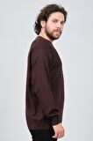 Çizgi Triko Erkek Bisiklet Yaka Desenli Kazak 425554216 Bordo