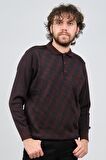 Çizgi Triko Erkek Cep Detaylı Polo Yaka Desenli Kazak 42544213 Bordo