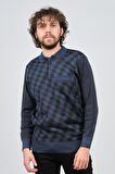 Çizgi Triko Erkek Cep Detaylı Polo Yaka Desenli Kazak 42544213 Indigo