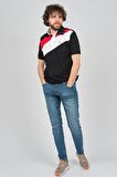 Uztex Erkek Slim Fit  Polo Yaka T-Shirt 07100364 Siyah-Kırmızı