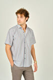 Mugi Erkek Çizgili Tek Cep Detaylı Kısa Kollu Pamuklu Gömlek 2004 Yeşil