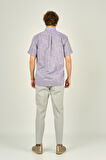 Mugi Erkek Desenli Tek Cepli Kısa Kollu %100 Pamuk Gömlek 3024 Mor