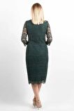 Ezze Kadın Büyük Beden Taş İşlemeli Dantel Abiye Elbise 2280 Yeşil