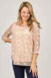 Ella Camelia Kadın Dantel Detaylı Bluz 5019012 Pudra
