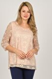 Ella Camelia Kadın Dantel Detaylı Bluz 5019012 Pudra