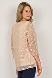 Ella Camelia Kadın Dantel Detaylı Bluz 5019012 Pudra