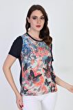 Ella Camelia Kadın Kelebek Desenli Bluz 5010033 Lacivert