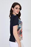 Ella Camelia Kadın Kelebek Desenli Bluz 5010033 Lacivert