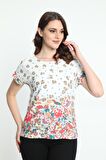 Ella Camelia Kadın Kısa Kol Desenli Bluz 5010038 Ekru