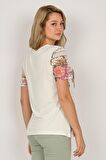 Ella Camelia Kadın Çiçek Desenli Penye Bluz 501202023 Ekru