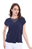 Ella Camelia Kadın Dantel Detaylı Bluz 5010024 Lacivert