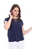 Ella Camelia Kadın Dantel Detaylı Bluz 5010024 Lacivert