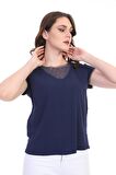 Ella Camelia Kadın Dantel Detaylı Bluz 5010024 Lacivert