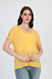 Ella Camelia Kadın Dantel Detaylı Bluz 5010027 Sarı