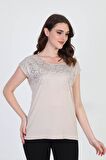 Ella Camelia Kadın Desenli Bluz 5010025 Vizon
