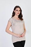 Ella Camelia Kadın Desenli Bluz 5010025 Vizon