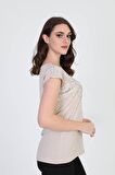 Ella Camelia Kadın Desenli Bluz 5010025 Vizon