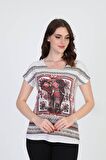 Ella Camelia Kadın Etnik Desenli Bluz 5010071 Ekru