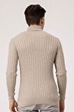 Ateş Triko Erkek Balıkçı Yaka Slim Fit Fitilli Triko Kazak 6091288 Bej