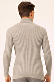 Ateş Triko Erkek Balıkçı Yaka Slim Fit Fitilli Triko Kazak 6091288 Gri