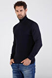 Çizgi Triko Erkek Tam Balıkçı Yaka Pamuklu Triko Kazak 4669E Lacivert