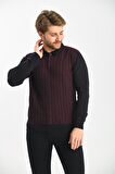 Çizgi Triko Erkek Polo Yaka Pamuklu Triko Kazak 4451F Lacivert