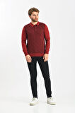 Çizgi Triko Erkek Polo Yaka Pamuklu Triko Kazak 4445F Bordo