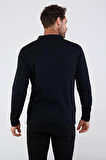 Çizgi Triko Erkek Polo Yaka Çelik Örgü Triko Kazak 4610F Lacivert