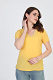 Ella Camelia Kadın Yaka İşlemeli Bluz 9E013 Sarı