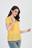 Ella Camelia Kadın Yaka İşlemeli Bluz 9E013 Sarı