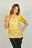 Ella Camelia Kadın Zebra Desenli Kısa Kol Bluz 20E016 Sarı