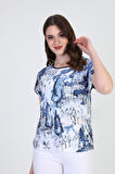 Ella Camelia Kadın Desenli Kısa Kol Bluz 19E034 Lacivert