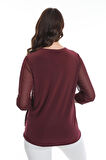 Ella Camelia Kadın Kolları Tül Detaylı Bluz 19E040 Bordo