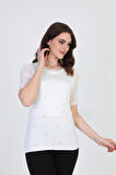 Ella Camelia Kadın Taş Detaylı Bluz 19E056 Ekru