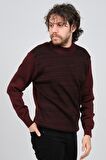 Haki Triko Erkek Yarım Balıkçı Yaka Desenli Kazak 60872013 Bordo