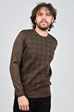 Haki Triko Erkek Bisiklet Yaka Desenli Kazak 60862009 Kahverengi