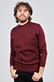Haki Triko Erkek Yarım Balıkçı Yaka Desenli Kazak 60872009 Bordo