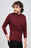 Haki Triko Erkek Yarım Balıkçı Yaka Desenli Kazak 60872009 Bordo