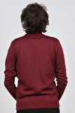 Haki Triko Erkek Yarım Balıkçı Yaka Desenli Kazak 60872009 Bordo