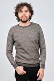 Çizgi Triko Erkek Bisiklet Yaka Slim Fit Desenli Kazak 42554255 Gri