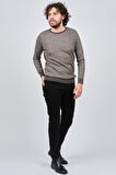 Çizgi Triko Erkek Bisiklet Yaka Slim Fit Desenli Kazak 42554255 Gri