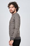 Çizgi Triko Erkek Bisiklet Yaka Slim Fit Desenli Kazak 42554255 Gri