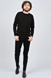 Çizgi Triko Erkek Bisiklet Yaka Slim Fit Kazak 42554259 Siyah